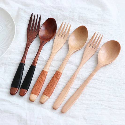 2PCS Handmade Wooden Spoon & Fork Dinner Set